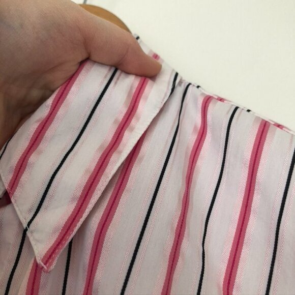 STYLE & CO White Pink Black Striped 3/4 Sleeve Work Preppy Button Down Shirt 10 - Picture 4 of 5